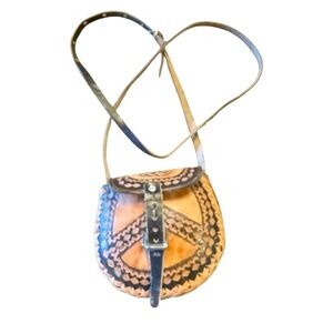 Hand Tooled Natural Leather Mini Tan and Black Women's Crossbody Bag